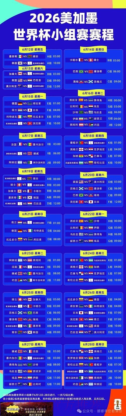 2026世界杯小组赛赛程官方发布最新时间表官网入口